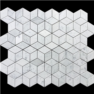 White Carrara Diamond Cube Honed Marble Mosaic