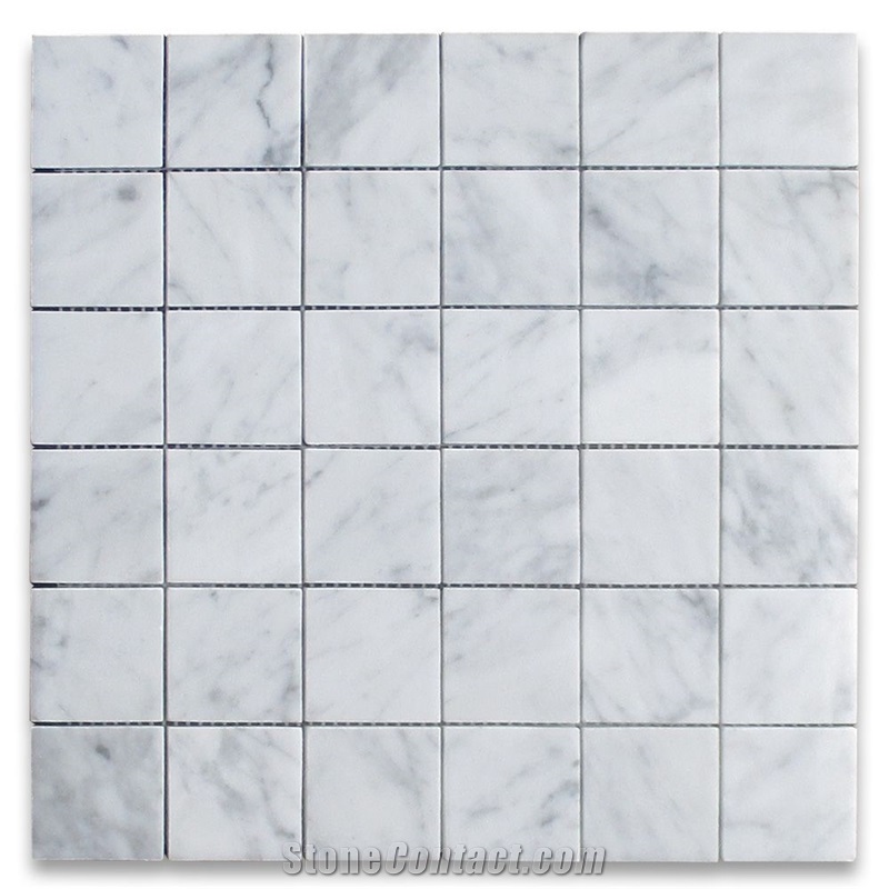 White Carrara Diamond Cube Honed Marble Mosaic