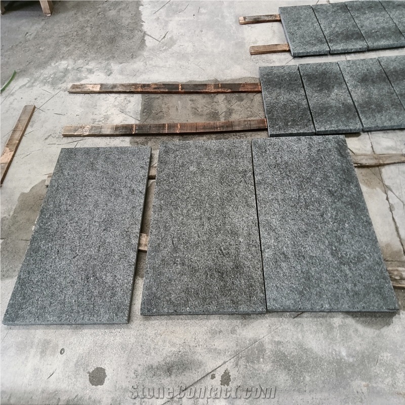 Angola Black Granite Tile With Flamed+Brushed