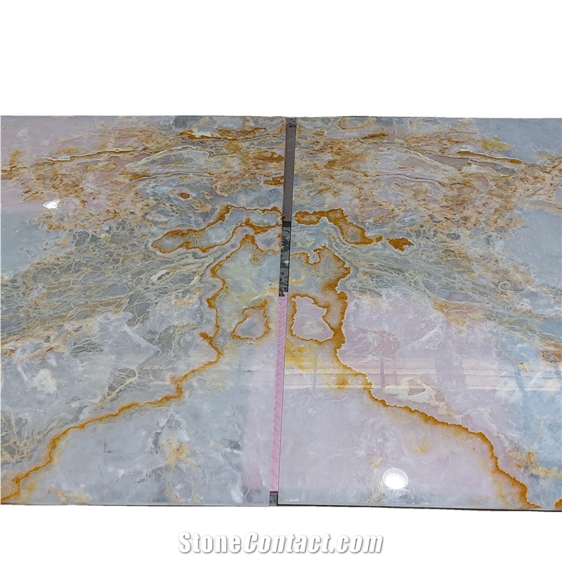 White Onyx With Yellow Veins Translucent Slabs