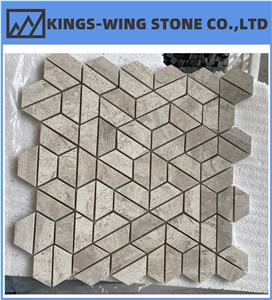 Brown Hexagon Marble Mosaic Linear Stripes Tiles Bathroom