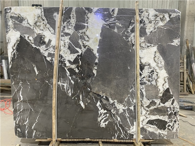 Calacatta Grey Brown Marble Backlit Slab Tile Bookmatched