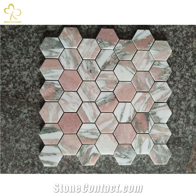 Mosaic Pink Marble Kitchen Wall Stone Mosaic Tile