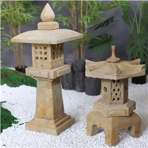 Beige Limestone Garden Lamps Japanese Hotel Exterior