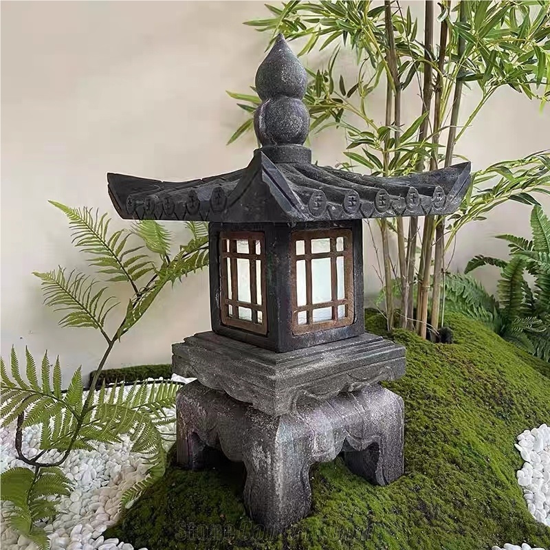 Black Andesite Garden Lantern Landscaping Lamp