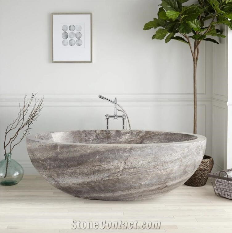Persian Silver Travertine Bathtub Indoor Decoration