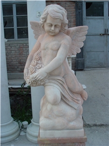 Sunset Pink Marble Angel Baby Outdoor Statue