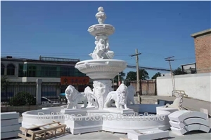 White Marble Lion Sculptured Fountain Outdoor