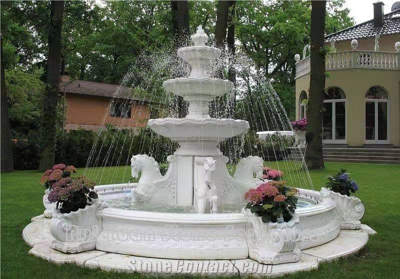 White Marble Lion Sculptured Fountain Outdoor