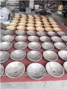 Wooden Vein Marble Round Basin, Sink For Apartment Bathroom