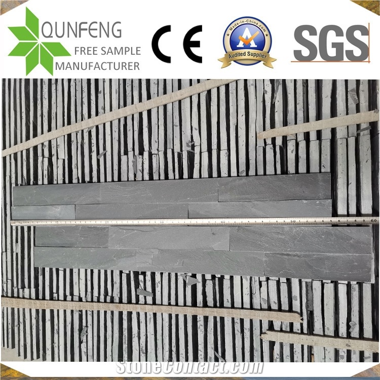 China 15*55CM Natural Black Wall Panel Z Slate Stacked Stone