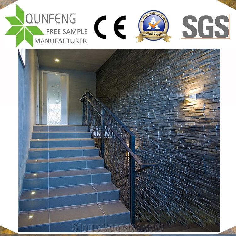 China Natural Black Split Slate Wall Panel Stacked Stone