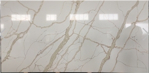 Artificial Stone Calacatta Golden Quartz Slab Tile Engineered
