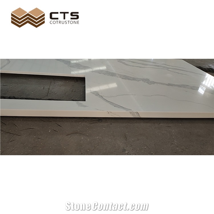 Cheap Price Calacatta Style White Quartz Countertop Design