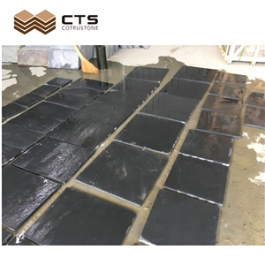 Custom Flat Wall Machine Cut Surface Cheap Black Slate Tiles