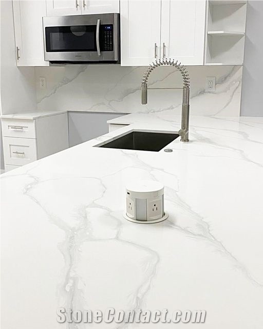 Artificial White Marble Quartz Kitchen Countertops