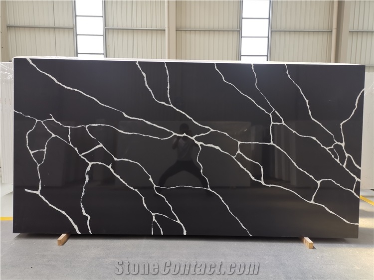 China Supplier 3200X1600mm Black Quartz Big Slabs，Tiles
