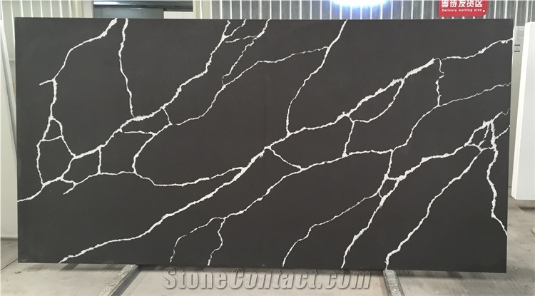China Supplier 3200X1600mm Black Quartz Big Slabs，Tiles