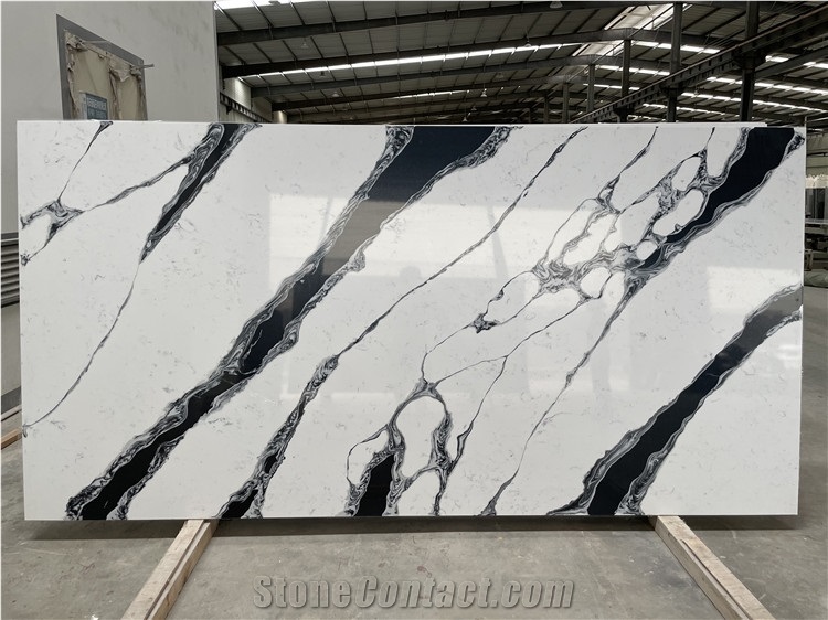 Engineered Stone Slab Tile White Black Quartz  For Wall