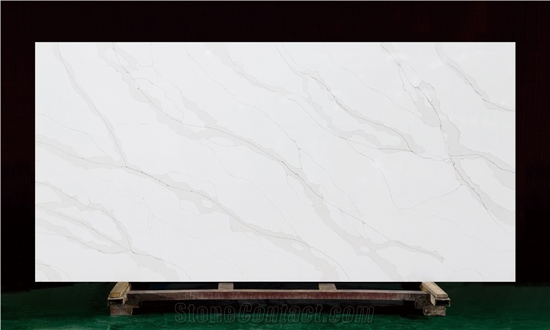 Grey Veins Calacatta Paris Quartz Slab from China - StoneContact.com