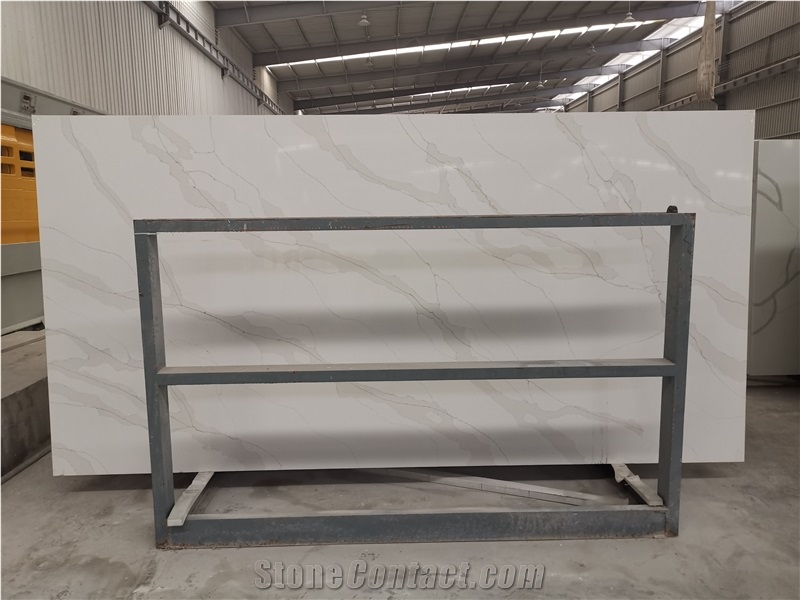 Grey Veins Calacatta Paris Quartz Slab from China - StoneContact.com