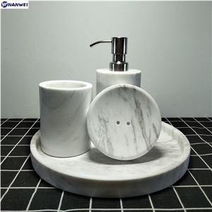 Bianco Carrara Marble Soap Dish Dispenser Toothbrush Holder
