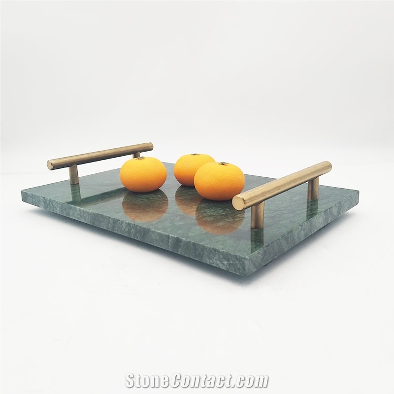 Green Marble Stone Jewelry Tray With Handles Fruit Cake Tray