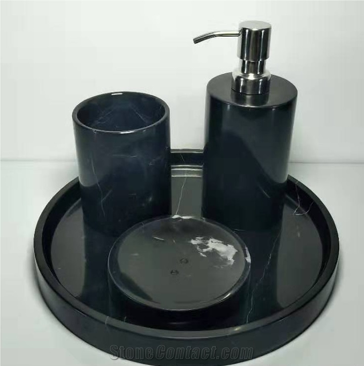 Silver Dragon Soap Dispenser Black Marble Bathroom Suite