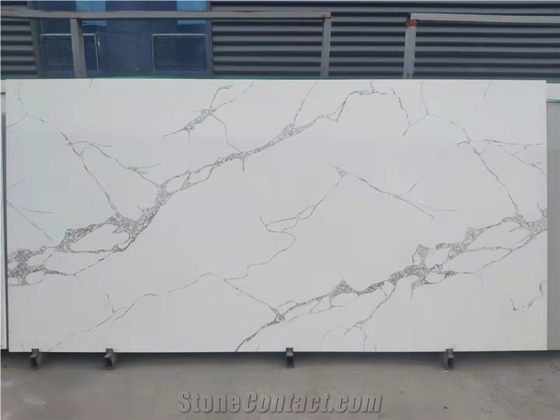 Calacatta White Artificial Stone Quartz Floor Tile Slab