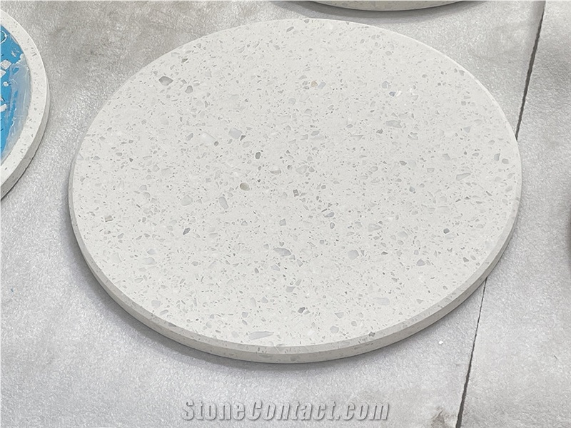 White Terrazzo Coffee Tabletop Small Round Table Tops