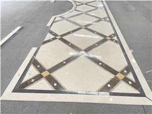 Waterjet Beige And Brown Marble Mosaic Pattern Floor Tiles