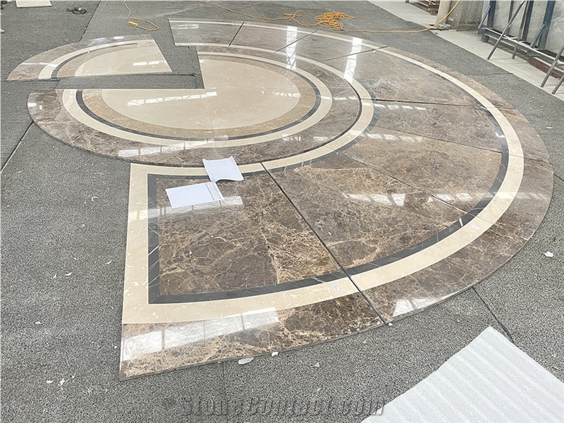 Waterjet Stone Beige And Brown Marble Medallion For Floor
