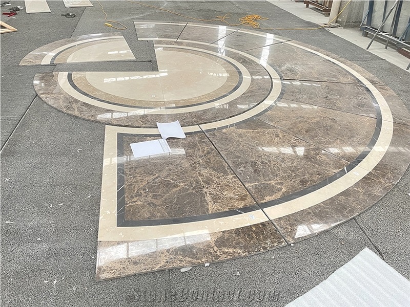 Waterjet Stone Beige And Brown Marble Medallion For Floor