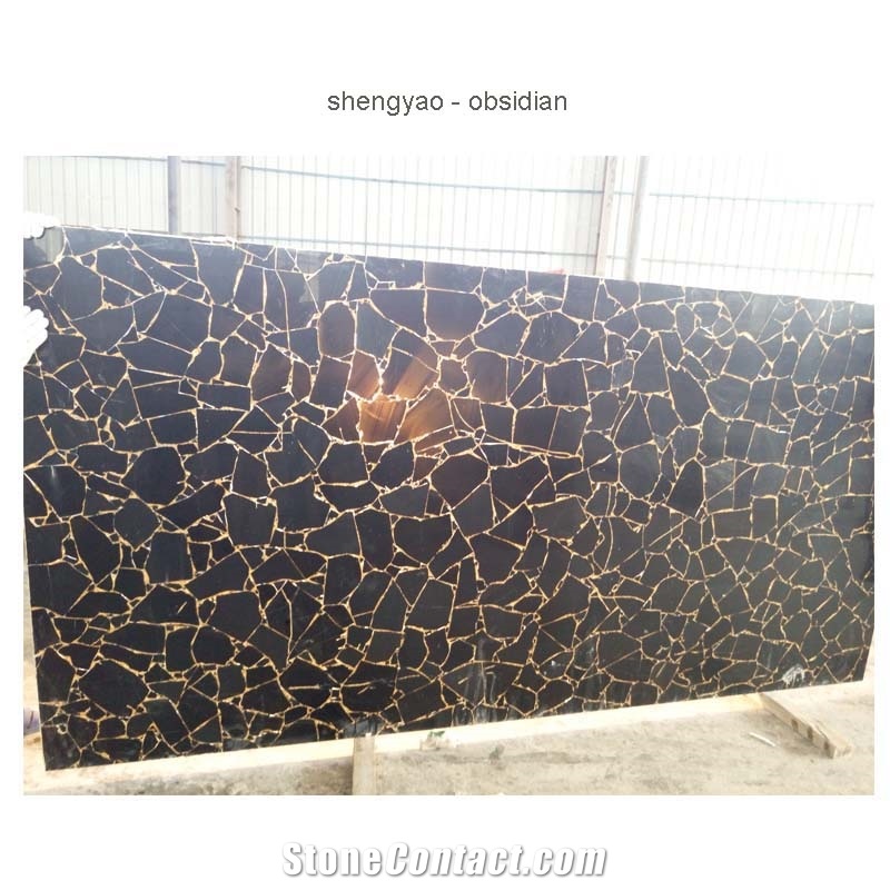 Polishing Semi Precious Stone Slab Obsidian Tile