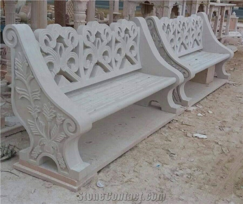 Sandstone Hand Carved Garden Bench