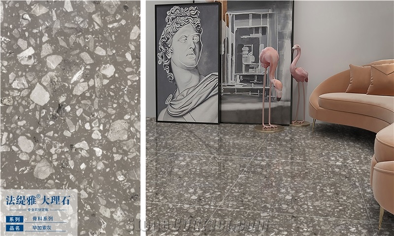 Fatiya Artificial Marble Aggregate Grey Slabs Floor Tile