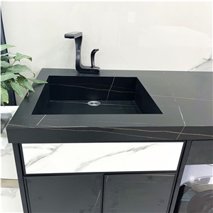 Hotel Modern Marble Top Sintered Stone Black Bathroom Vanity