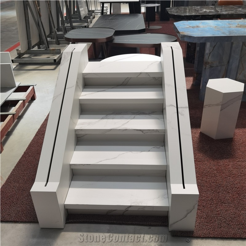 White Sintered Stone Stair Step Tiles For Villa Interior