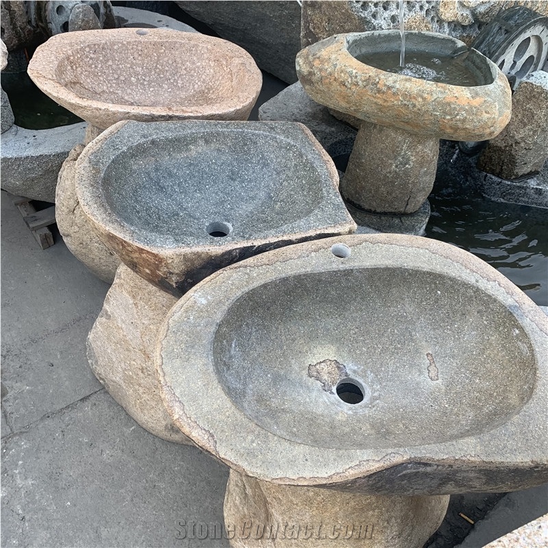 Factory Price Natural River Stone Pedestal Garden Basin, Garden Ornaments