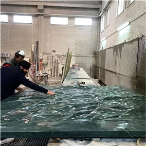 Green Marble 3D Wall Tiles CNC Carving Wave Pattern Art Wall