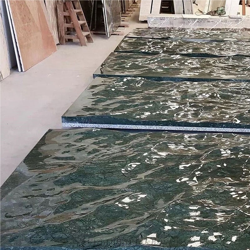 Green Marble 3D Wall Tiles CNC Carving Wave Pattern Art Wall