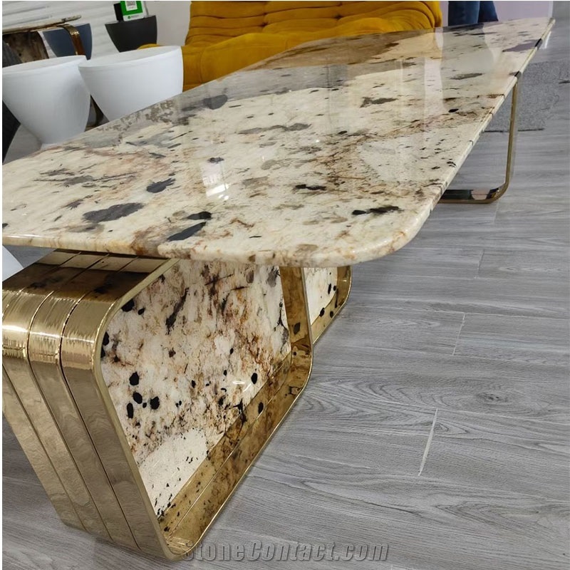 Luxure Stone Table With Metal Base Stainless Steel For Home
