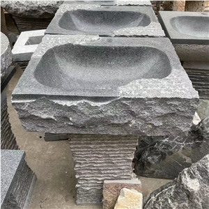 Natural Black Granite Wash Sink Bathroom For Garden Outdoor