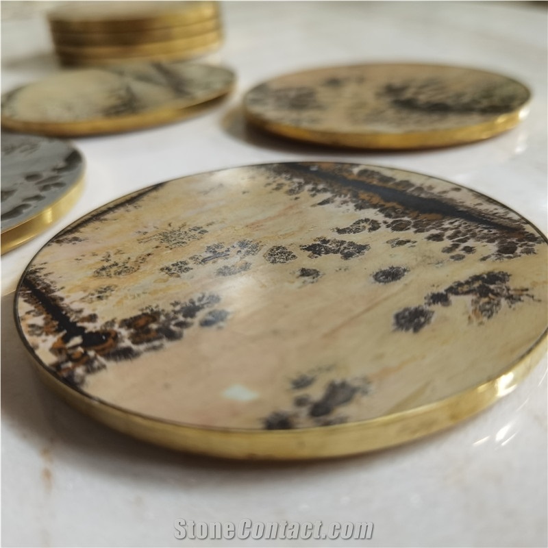 Natural China Fossil Stone Coaster For Dinning Table Decor