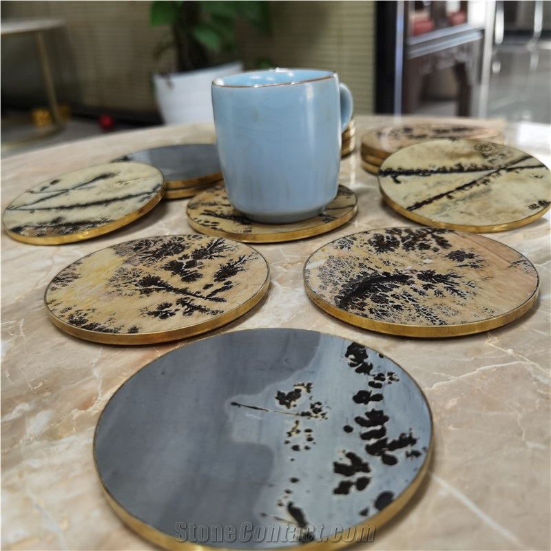 Natural China Fossil Stone Coaster For Dinning Table Decor
