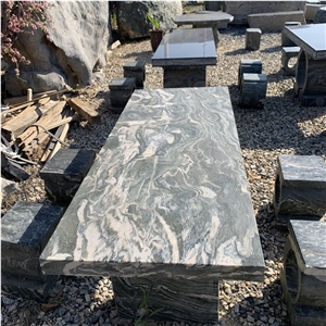 Rectangle Granite Table And Bench Sets For Outdoor Garden
