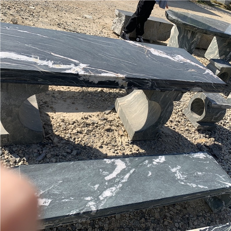 Rectangular Granite Table Benches Outdoor Garden Furniture