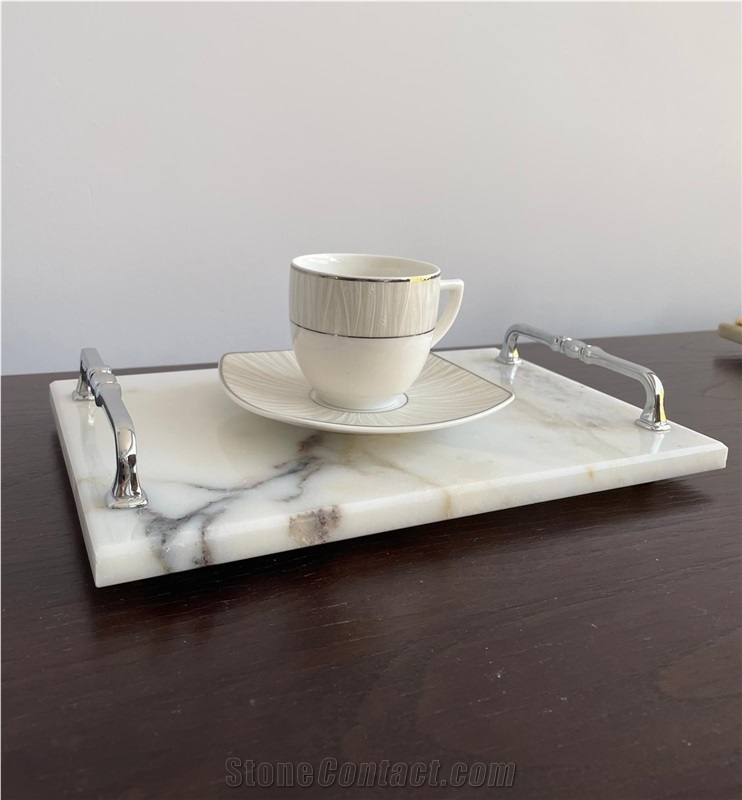 Marble Tray Serving Plate With Metal Handles