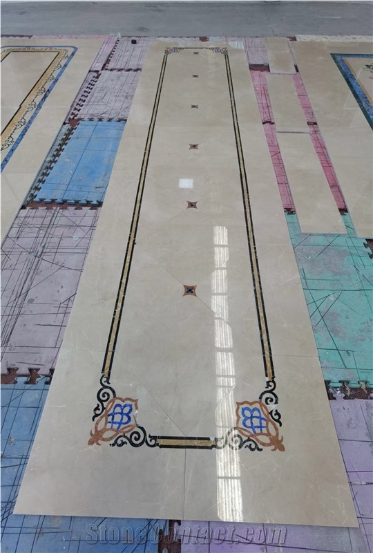 Luxury Hotel Lobby Stone Carpet Waterjet Medallion Pattern