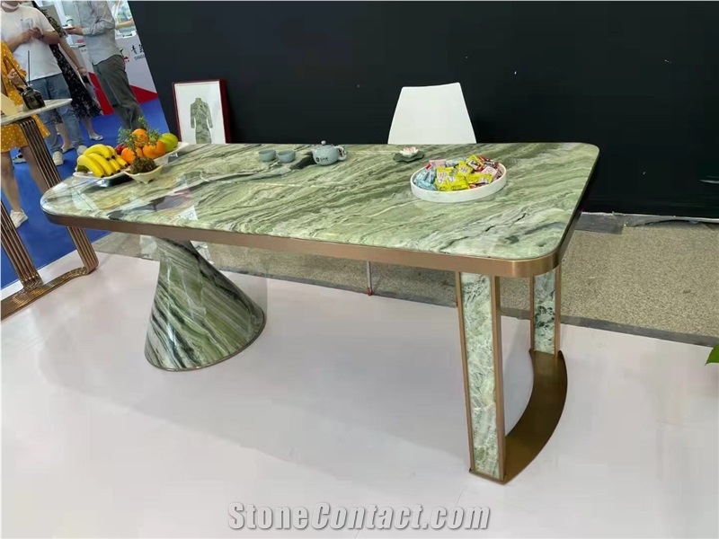 Marbe Restaurant Waterjet Table Stone Calacatta Gold Worktop